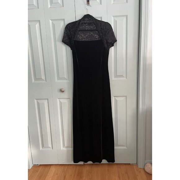 Vtg Y2K 90s My Michelle Black Velvet Burnout Maxi Dress Large Whimsigoth Witchy - Picture 1 of 10